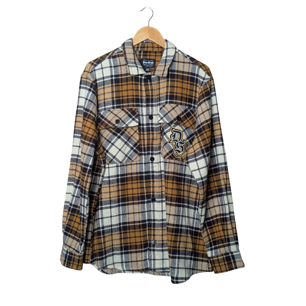 Dogg Supply Flannel Shirt Mens XL Brown Plaid Snoop Dogg Streetwear Embroidered